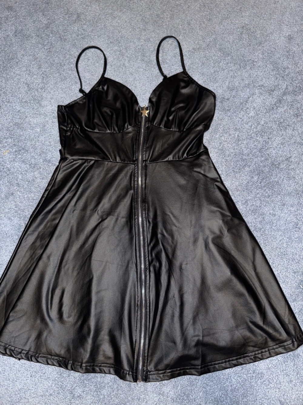 Faux Leather Zip-Front Mini Dress - Black